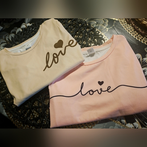 SHEIN Other - SHEIN Love Print Long Sleeve Tees - Pink and Cream 7